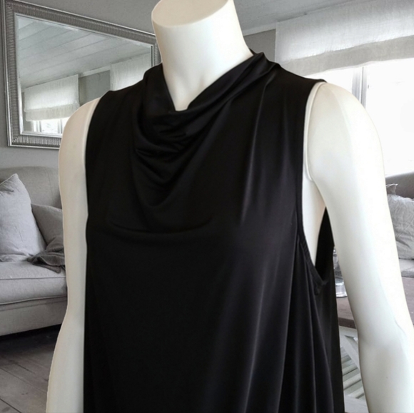 EXPRESS Black Cowl Neck Sleeveless Bodysuit L One Piece Shell Drape Neck Thong - Picture 10 of 16